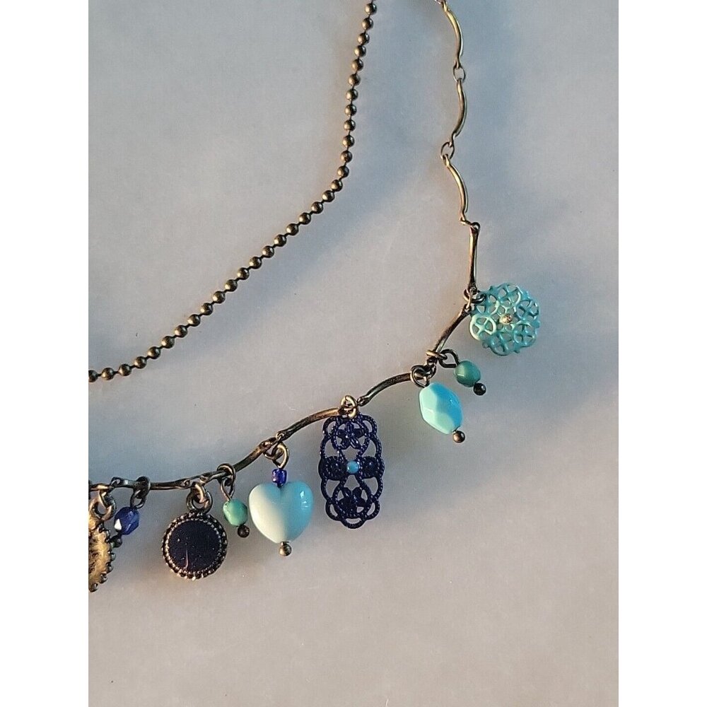 Turquoise Blue Color Beaded Charm Necklace Pendant And Earrings Set OHQ - Picture 8 of 14
